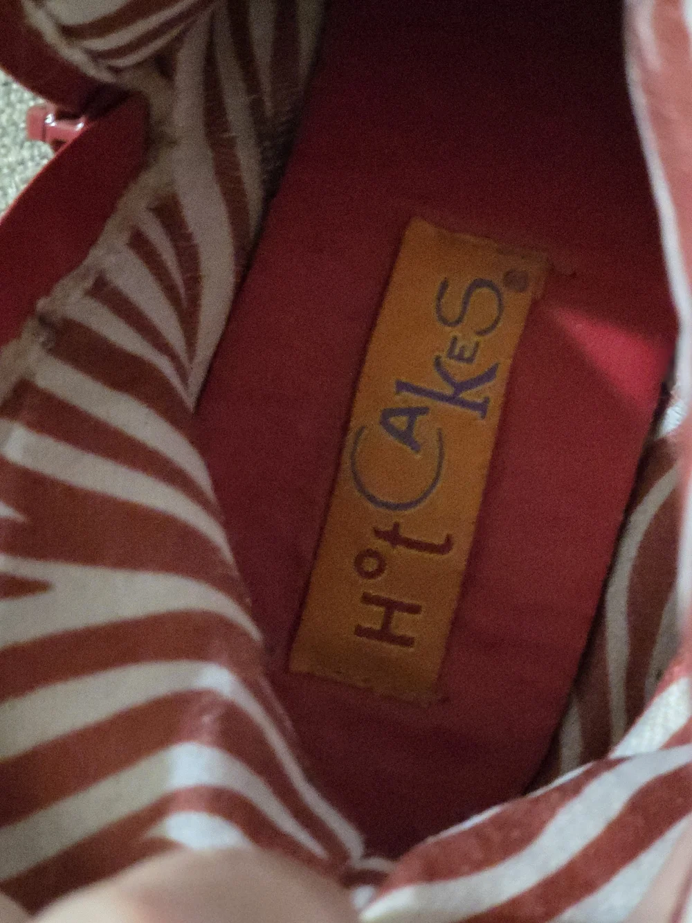 Hot Cakes Red and White Striped Fabric Shoe Interior